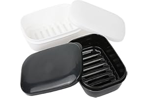 Fiezkaa 2pcs Travel Soap Holder, Bar Soap Container, Leakproof Soap Case, Soap Dish with Lid for Traveling, Camping, Gym (Black & White)