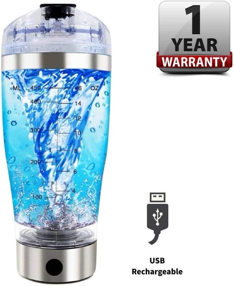 Electric Protein Shaker, Vortex Mixer, Blender, Shaker Bottle, Self Stirring Coffee Mug, Tornado Cup, USB Rechargeable, Leak Proof, High-Torque, Portable, No BPA, 16 Ounce