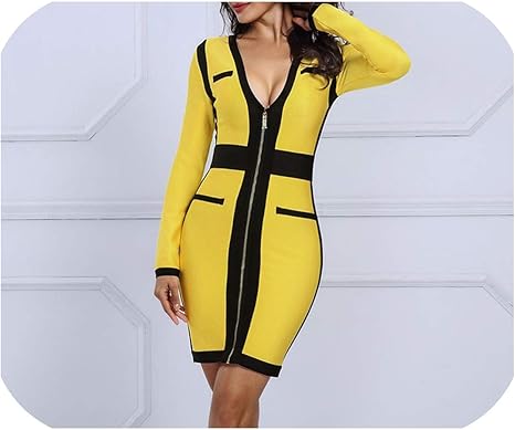 long sleeve yellow bandage dress