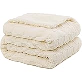 Pawque Super Soft Cozy Throw Blanket Twin Size for Couch Bed, Fluffy Sherpa Fleece Reversible Thick Warm Fuzzy Blanket for All-Season, 3D Checkered Jacquard Decorative Blanket, Cream White, 60" x 80"