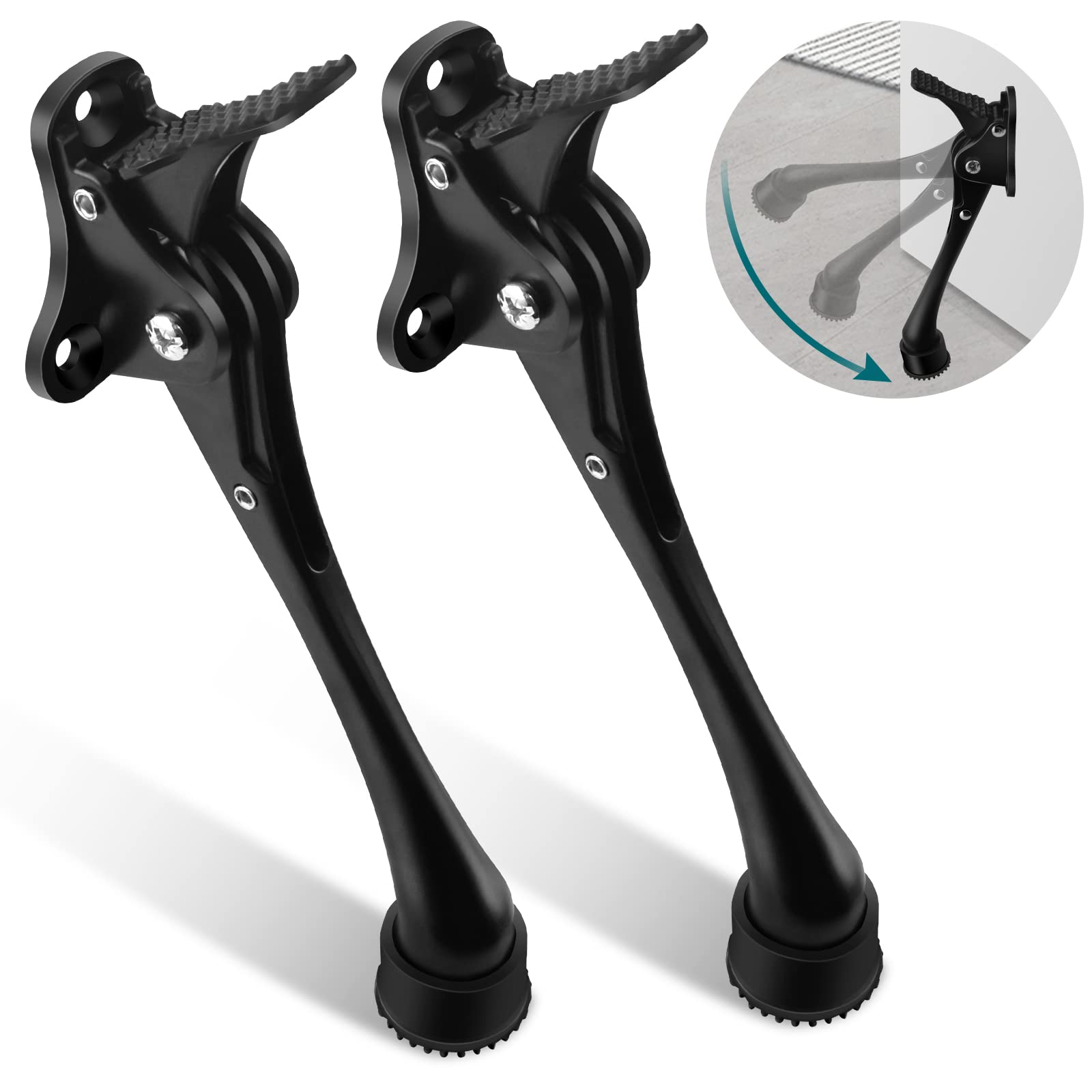 TOKPLNU Kick Down Door Stop, 6 Inch Long Kick Down Door Stopper Heavy Duty Black KickDown Door Stops Holder with Rubber Tip & Spring for Outdoor Patio Gate