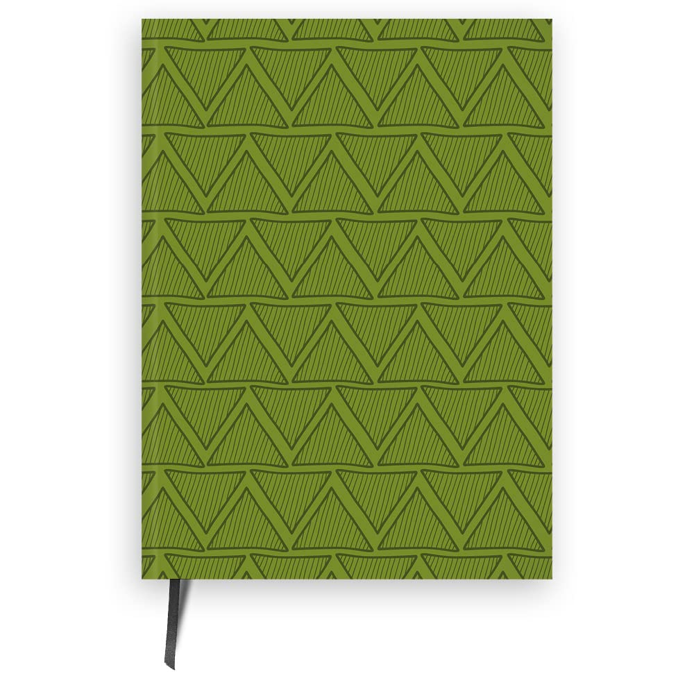 Cauliflower Journals A5 Journal Notebook: Geometric Triangles Patterned Hardback Cover, Ruled Pages And Divider Ribbon, Journal For Men (Green)