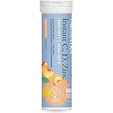 Organika Instant C, D, Zinc Effervescent Tablets - Peach Flavour- Immune Support- Single Tube x 10 Tablets