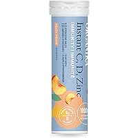 Organika Instant C, D, Zinc Effervescent Tablets - Peach Flavour- Immune Support- Single Tube x 10 Tablets