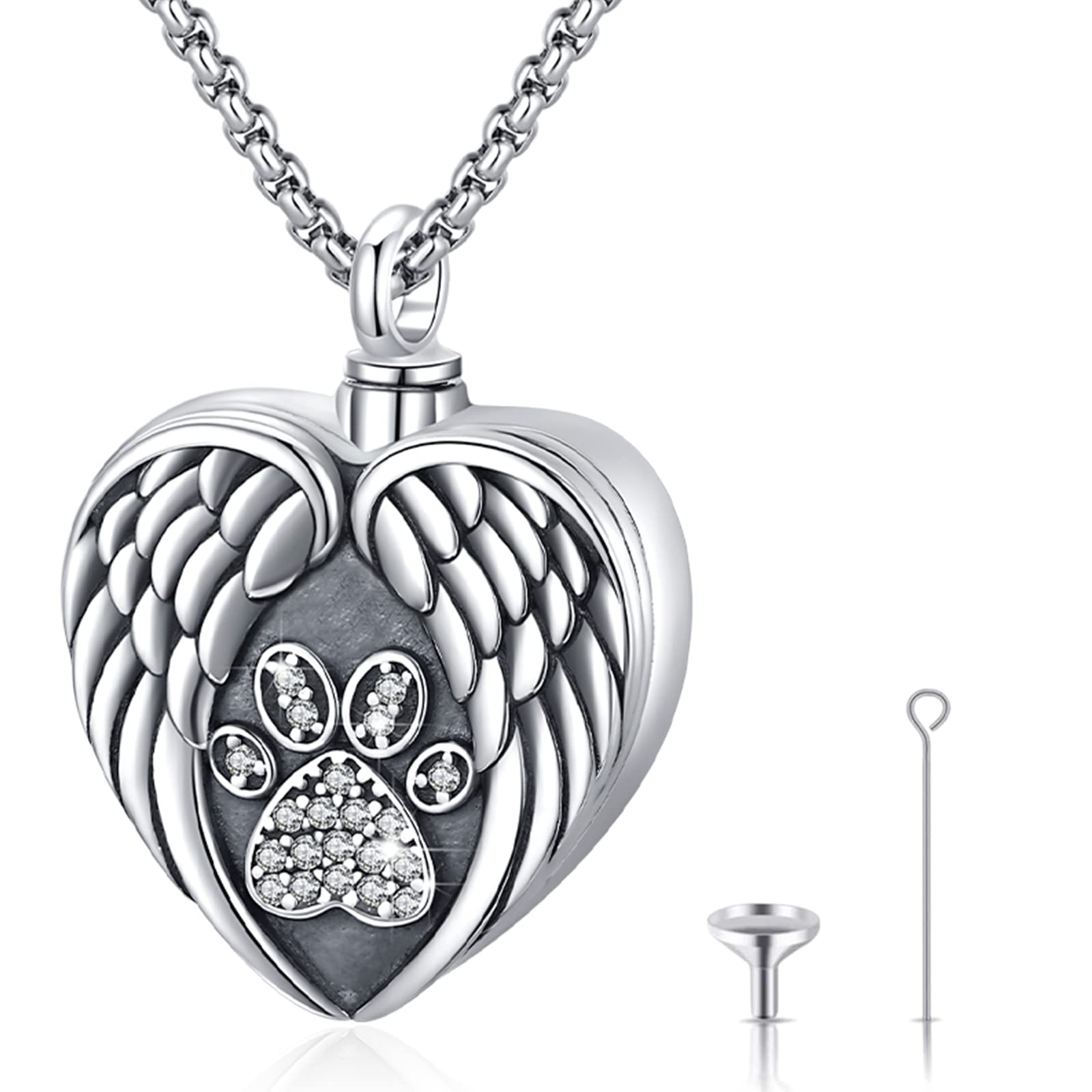 Eusense Urn Necklace for Ashes, Cremation Jewellery for Dog Ashes 925 Silver, Paw Memorial Keepsake for Women — image 1