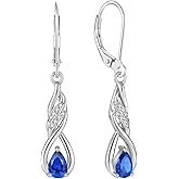 Aprila Women 925 Sterling Silver Birthstone Infinity Teardrop Leverback Drop Dangle Earrings 4 * 6mm 5A Cubic Zirconia Jewelry for Her