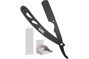 UM Supplies Straight Edge Razor With Extra Single Edge Replacable Blades Stainless Steel (Black)