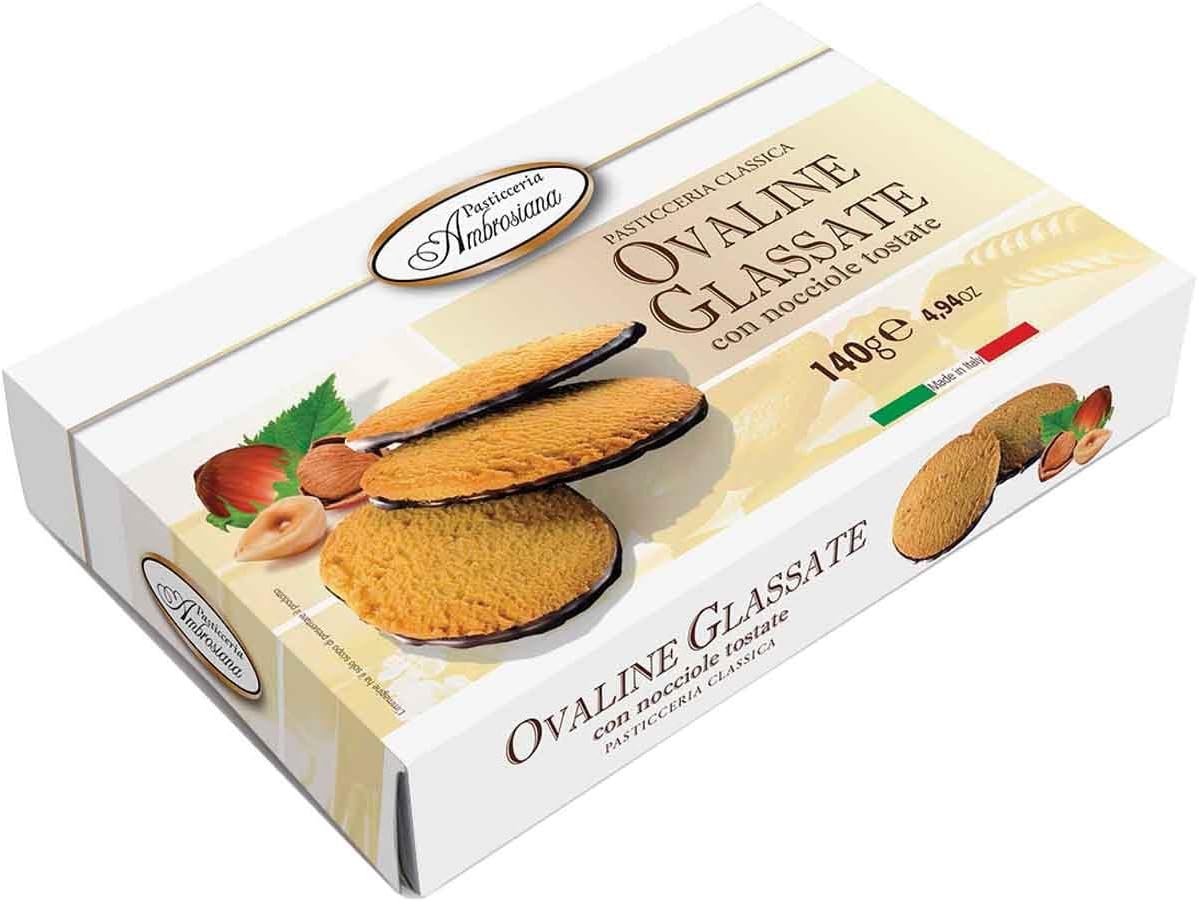 Dolciaria Ambrosiana Biscovalo Oval Shaped Cookie with a Glaze Base, Hazelnut Shortbread/Cocoa, 4.93 Ounce