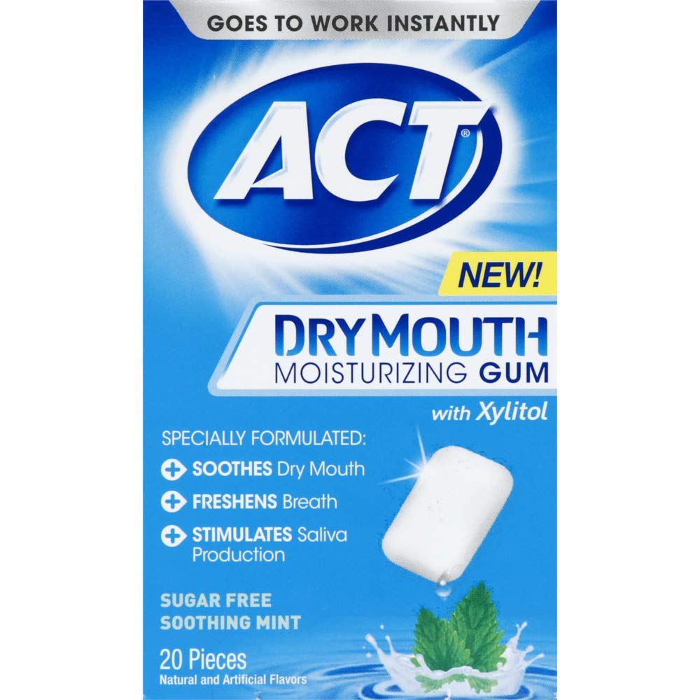 ACT Dry Mouth Moisturizing Gum, Soothing Mint, Sugar Free, 20 Count (Pack of 3): Beauty