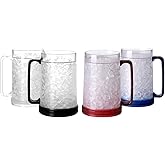 Easicozi Double Wall Gel Frosty Freezer Ice Mugs Clear Set of 4 (White black red and blue)