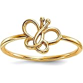 JewelryWeb 14k Solid Yellow Gold Polished Butterfly Angel Wings Ring Size 7.00 Ring for Women