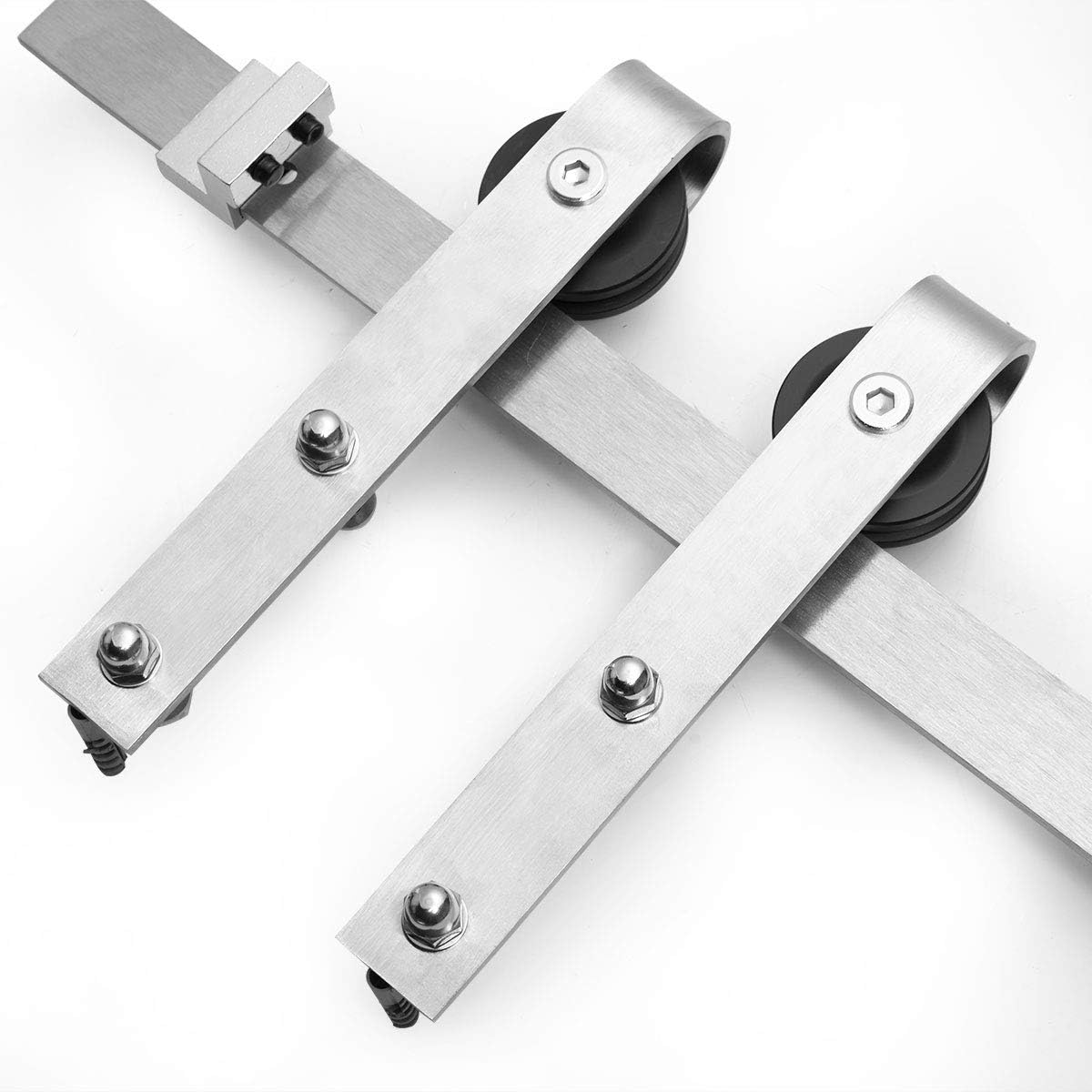 JAXPETY Stainless Steel Sliding Door Hardware, 6.6FT Brushed Sliding Barn Hardware Kit for Wooden Single Door, Smooth, Fit 35.43"W Door Panel