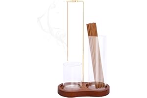 2 in 1 Incense Holder, Wooden Incense Upside Down Burner Tray with Iron Rack & 2 Glass Ash Collector Anti-Ash Flying Catcher 