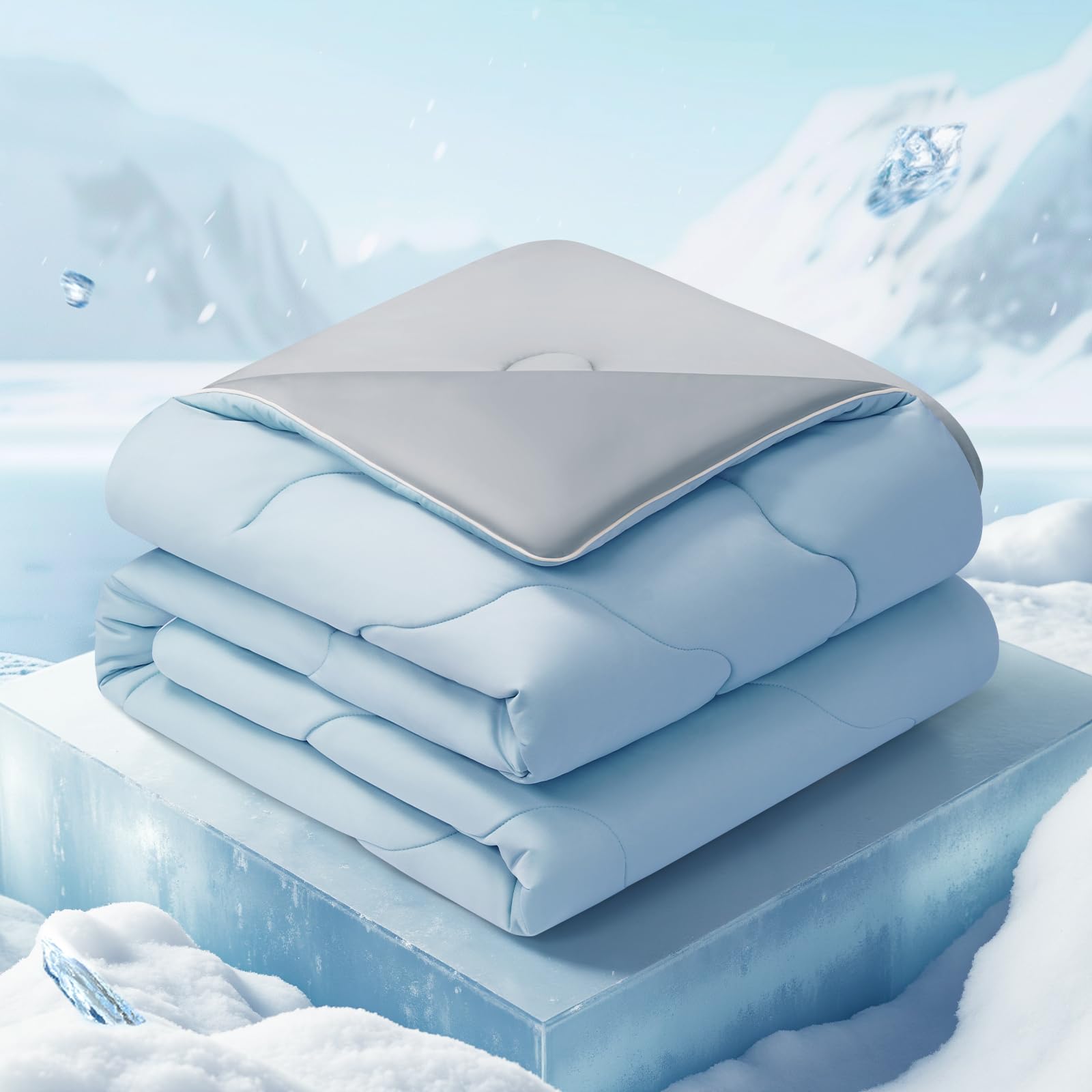EASELAND All Season Cooling Comforter Queen, Cold Touch Fabric Absorbs Body Heat, 300GSM Super Soft, Cooling Blanket for Night Sweats Hot Sleeper (Blue-All Season, Queen(90"x90"))