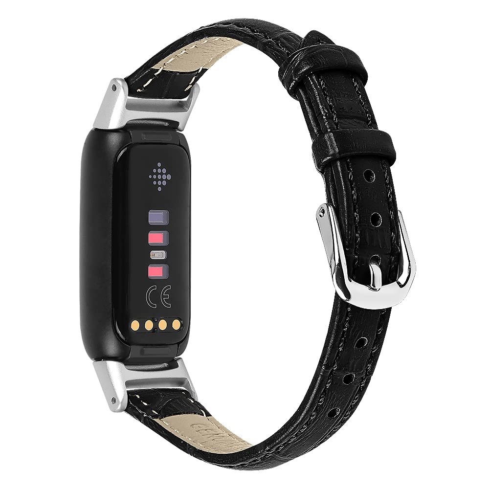 AISPORTS Leather Strap Compatible with Fitbit Luxe Strap for Women Men, Soft Breathable Leather Sport Wristband Metal Buckle Bracelet Replacement Strap for Fitbit Luxe Fitness and Wellness Tracker