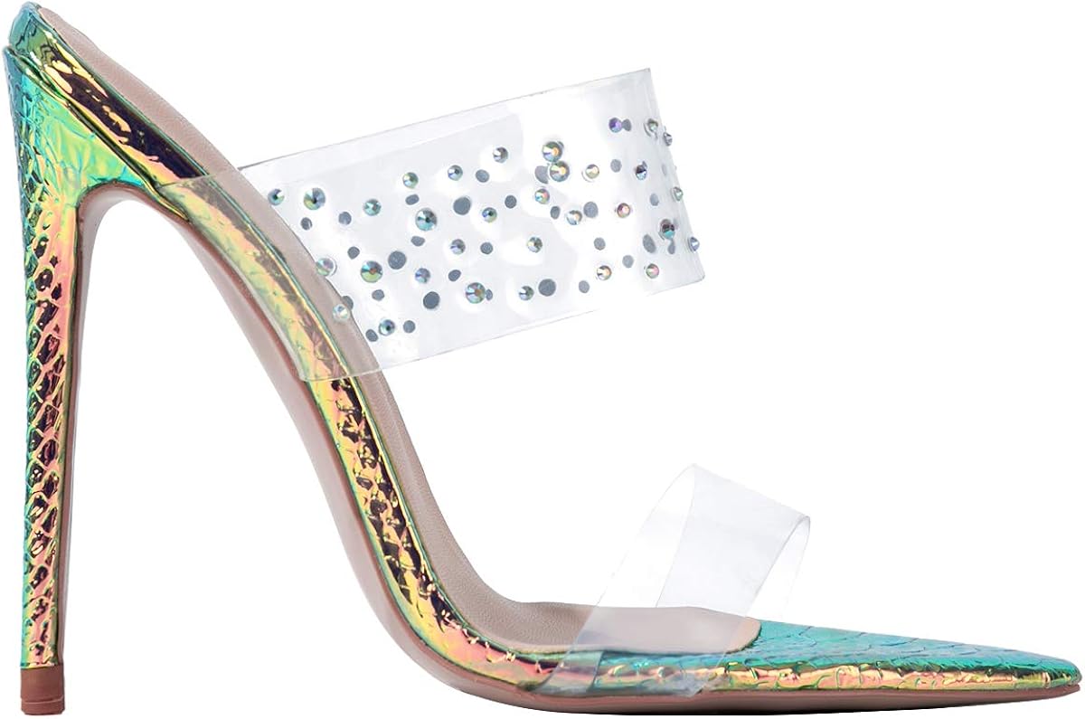 snake clear heel block heel sandal