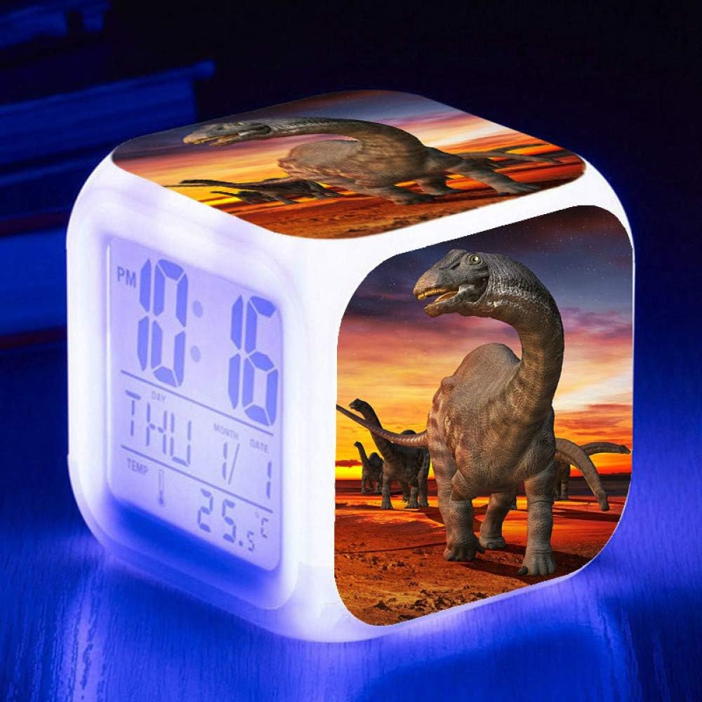 Wake Up Lights USB Dinosaur Alarm Clock 7 Color Brillante LED Lámpara De Estado De Ánimo Reloj