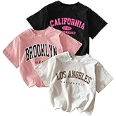RoseSeek Girl's 3 Packs T Shirts Set Letter Graphic Tees Short Sleeve Crew Neck Summer Tee Shirt