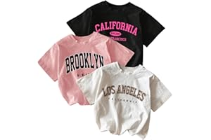 RoseSeek Girl's 3 Packs T Shirts Set Letter Graphic Tees Short Sleeve Crew Neck Summer Tee Shirt