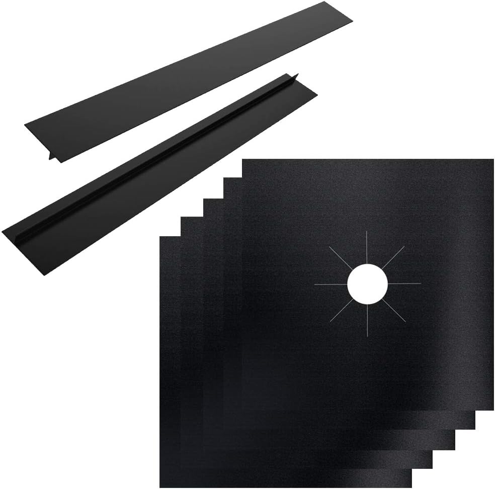 5 Pack Reusable Gas Range Protectors + 2 Pack Silicone Stove Counter Gap Covers, SourceTon Non-stick Stove Burner Covers, Non-stick Liners for Kitchen/Cooking, Heat-resistant & Cuttable, Black