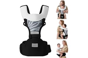 YEMKEZO Baby Carrier Newborn to Toddler with Hip Seat, Baby Hip Carrier, 4-in-1 Ergonomic Infant Carrier Front and Back Carry, Adjustable & Removable Baby Holder Carrier Backpack for 7-45lbs(Black)