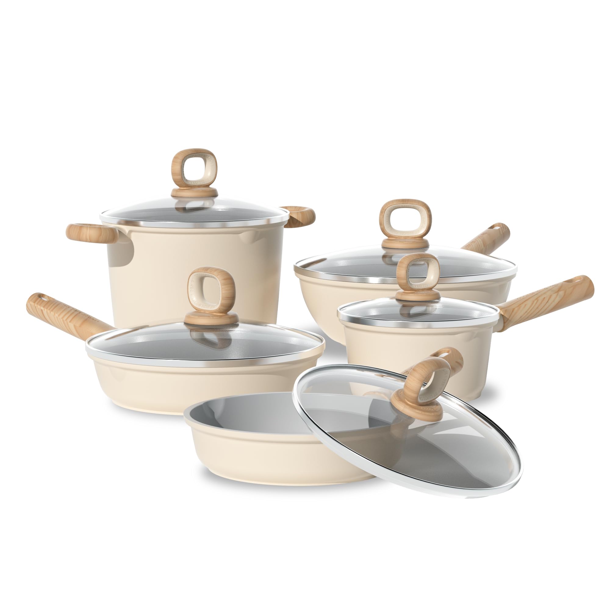 Photo 1 of COOKER KING Health Non-toxic Cookware Set, Pots and Pans Set Non-stick,8-Piece Ceramic Cookware Sets, Kitchen Cooking Sets, PFAS PFOA Free Pan Sets with Glass Lids Compatible with All Cooktops