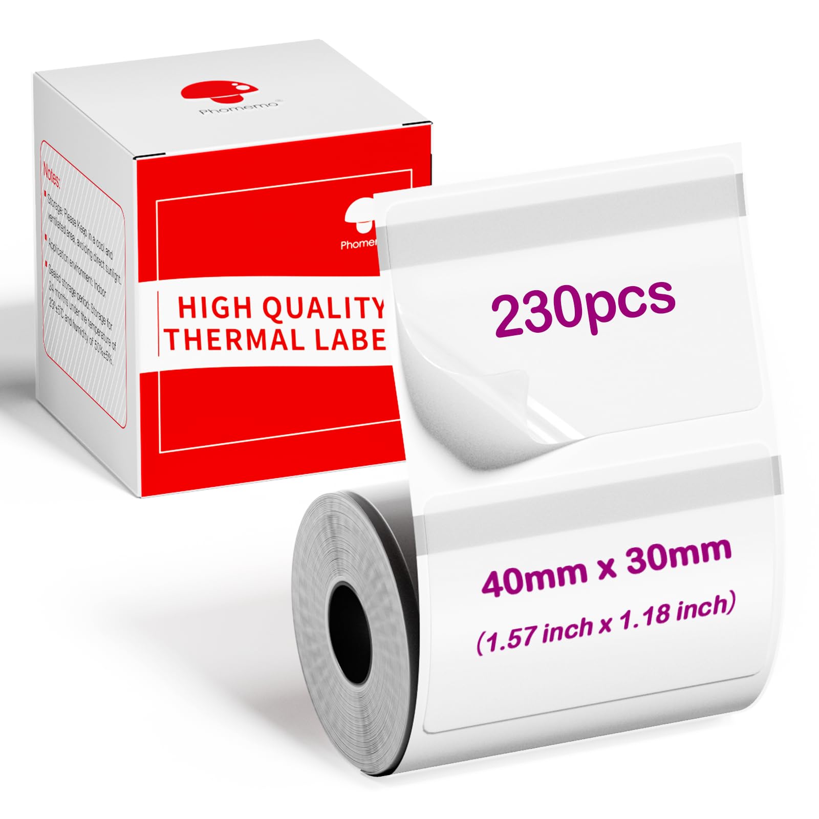 Phomemo M110 M108 M100 M120 M200 M220 M221 Transparent Thermal Labels, Rectangular Thermal Printer Sticker for Price, Name, Address, Logo, Barcode, 40mm*30mm, 230 Labels/Roll, Printed in Pink