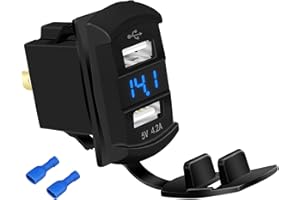 DaierTek Marine USB Rocker Switch 12V Dual Charger Ports 4.2A Waterproof Outlet Socket with Blue Led Digital Voltmeter for Ro
