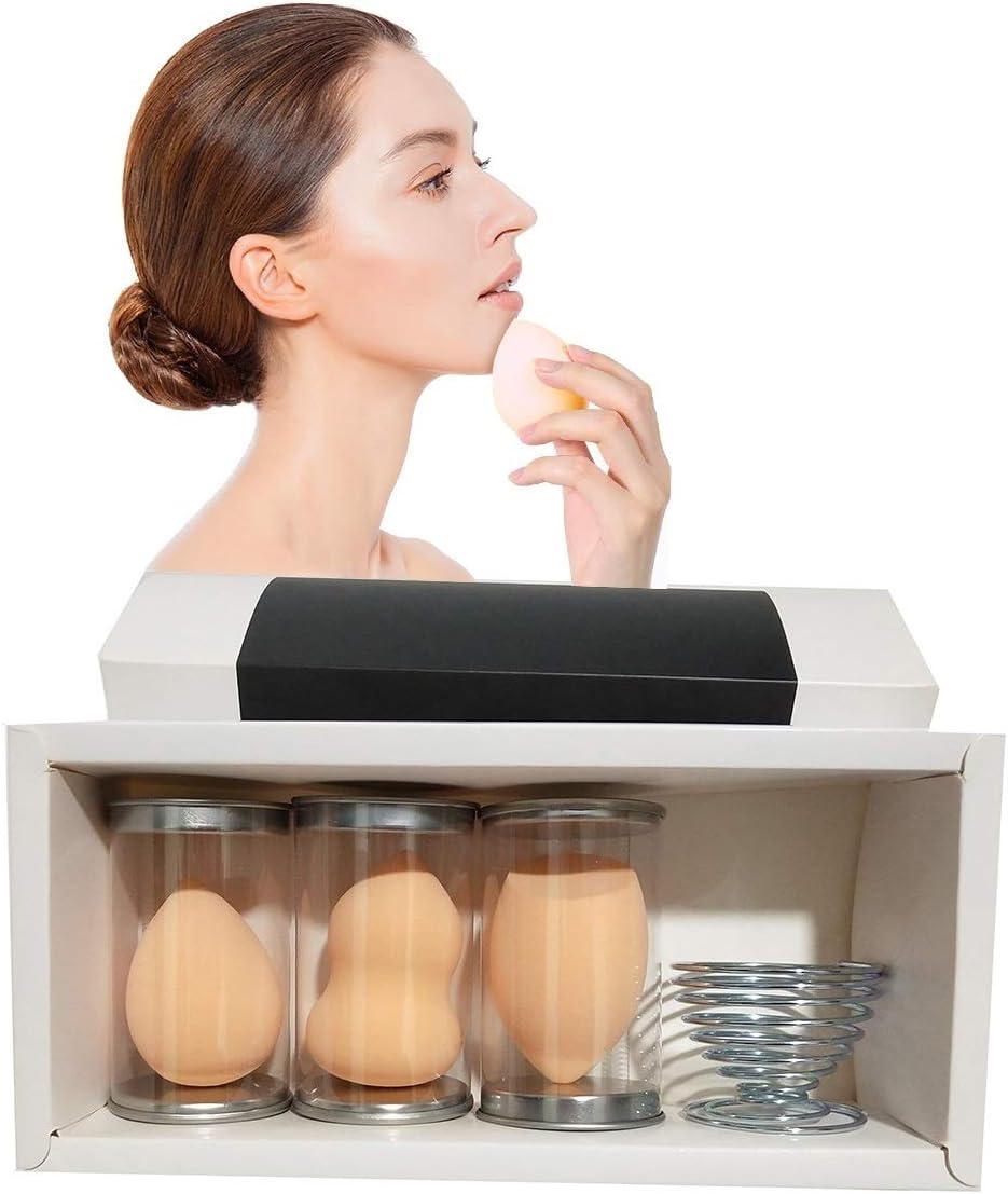 Makeup Beauty Sponge Set, Powder Puff Spongefor Liquid Cream and Powder, Professional Beauty Sponge Blender,3Pcs Makeup Blender Sponges + 1Pcs Sponge Holder (skin color)