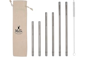 MASON JAR LIFESTYLE Combo Pack Safer Rounded End Stainless Steel Metal Straws for Mason Jars (6 Pack + Cleaning Brush + Bag)