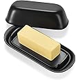 Hekeieon Butter Dish with Lid, Butter Keeper, Easy Scoop,Butter Container Holds for East/West Coast Butter, Dishwasher Safe (Black)
