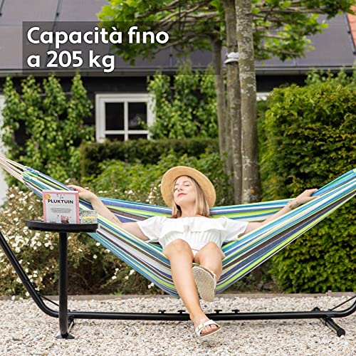 Vita5 Hammock with Stand - Adjustable Frame 290-330cm - Large 80% Cotton 20% Polyester Hammock for Garden, Patio, Balcony and Camping - Portable with Carry Bag