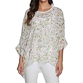 Rokou Women's Floral Printed Blouse Batwing Sleeve Top Chiffon Poncho Casual Loose Shirt Beach Tunic Tops