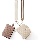 Mini Dual Pouch Wristlet Wallet for Women – Zip Around wristlet Keychain Wallet with 2 Wristlets, Ideal for Dog Walking, Coffee Runs & Lunch Break Essentials (Beige+Khaki)
