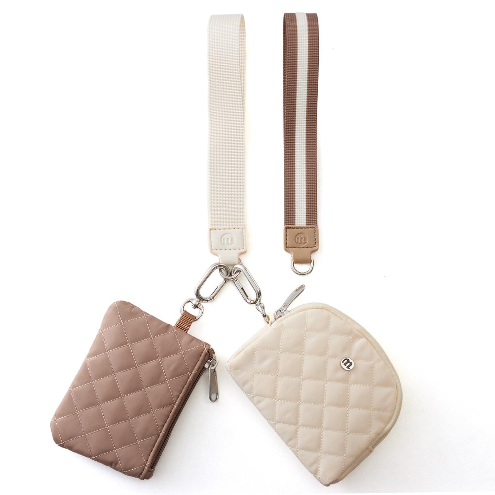 Photo 1 of Mini Dual Pouch Wristlet Wallet for Women – Zip Around wristlet Keychain Wallet with 2 Wristlets, Ideal for Dog Walking, Coffee Runs & Lunch Break Essentials (Beige+Khaki)
