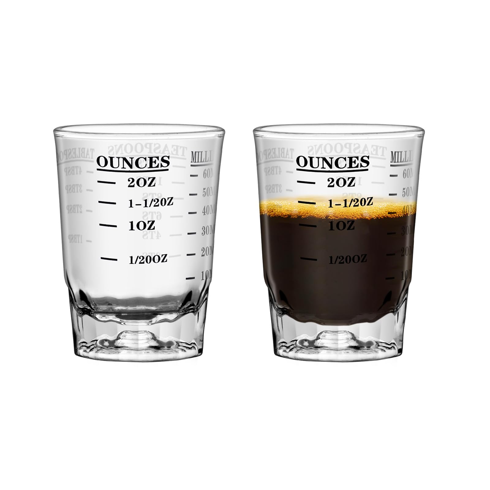 Photo 1 of 2 OZ 4 Features Shot Glasses Measuring cup Liquid Heavy Glass Wine Glass Espresso Shot -Incremental Measurement Heavy 60ML (2, Black)