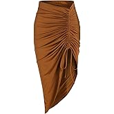 ZAFUL Women's Boho Skirt Asymmetrical Skirts Tied Floral Paisley Printed High Waist Ruched Skirts for Women