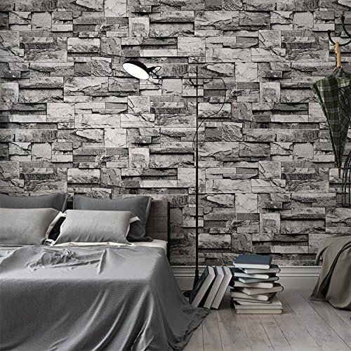 HUANGYAHUI Simple 3D Concave And Convex Simulation Stone, Cultural Stone, Wallpaper, Tooling, Retro Stone Pattern, Stone Brick, Brick, Personalized Restaurant Wallpaper,Grey Brick