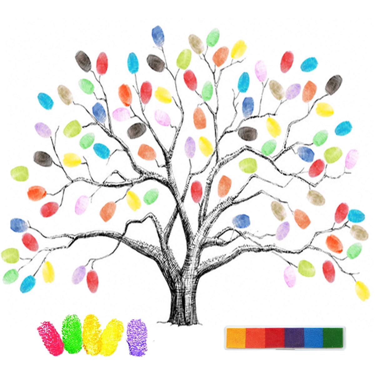 mengger Fingerprint Tree Wedding Guestbook Creative DIY Painting Significant Wedding Birthday Party Guest Signature Book Canvas