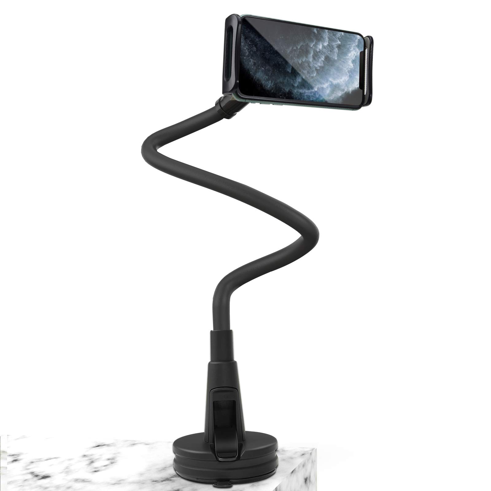 mylovetime Phone Holder, Universal Phone Stand Suction Cup Lazy Bracket Flexible Gooseneck 360 Long Arms Clamp Bracket Mount Stand for all devices 4.72-7.87" Smart Phones