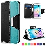 Galaxy S6 Edge Case - Vakoo [Book Style] Premium-PU Leather [Mobile Phone Protector Cover] Flip Wallet Case for Samsung Galaxy S6 Edge 2015 (Blue Black)