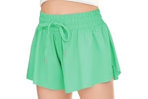 RISSCAN Girls Athletic Flowy Shorts with Pocket - 2 in 1 Butterfly Shorts for Teen Girls Youth Running Sports Spandex