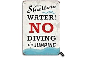 QSHPO Pool Warning Metal Sign Vintage Pool Decor Shallow Water No Diving Or Jumping Tin Poster Club Home 8x12 Inches