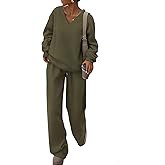 PRETTYGARDEN Casual Winter Two Piece Sets for Women 2026 V Neck Sweatshirt Loose Wide Leg Pants Tracksuit Knit Fall Outfits