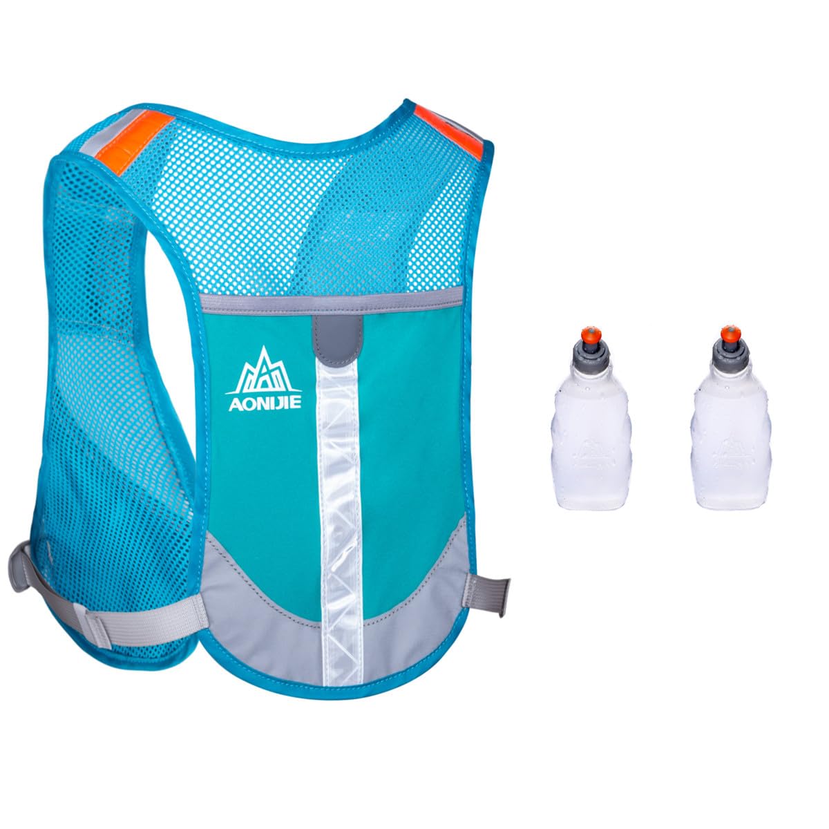 Achsoo Ultralight Reflective Running Vest Backpack Marathon Hiking Bags Hydration Pack Outdoor Sport Bag Cycling Pack (Blue + 2 Pcs 250ml Bottles)
