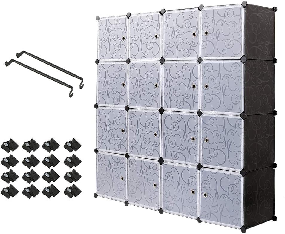 PONCTUEL ESCARGOT Interlocking Plastic Wardrobe Cabinet Storage for Clothes Translucent Decorative Patterns, Elegant Black & White (12 Cube)
