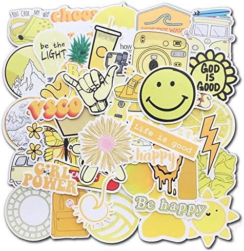 Yellow Vsco Stickers Water Bottles Cute Aesthetic Trendy Sticker For Teen Girls Laptop Hydro Flask Skateboard Fridge Bike 50 Pcs