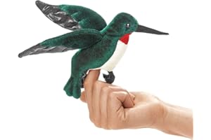 Folkmanis Mini Hummingbird Finger Puppet, Bluegreen, White, Red, Black, 1 EA