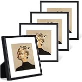 Fkvat 4x4 Black Aluminum Picture Frames 4pk, Fits 3x3 Mat, Tabletop &amp; Wall | Brushed aluminum photo frames, HD clear glass, removable photo mat, velvet covered backing board