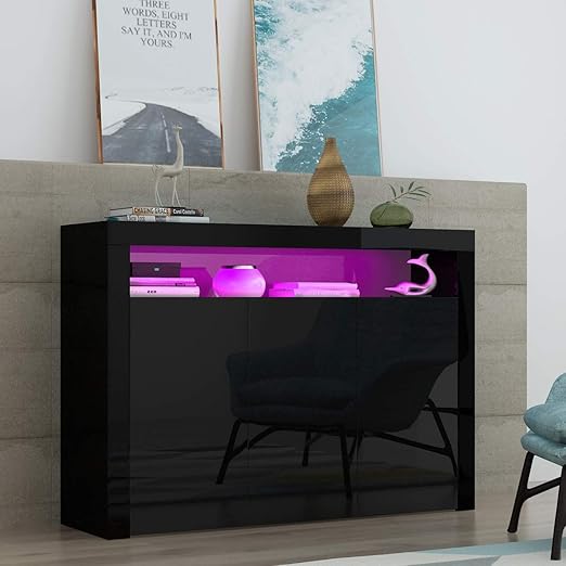 Panana High Gloss 3 Door Sideboard Cupboard with LED Lights Large